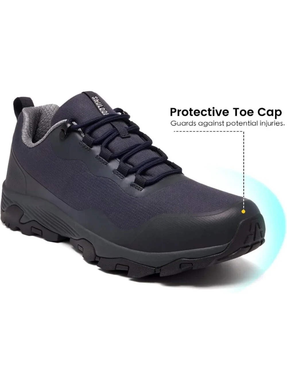 Men's Navy Trekking Shoes Low Top Round Toe Non Slip Zipper Hiking Boots